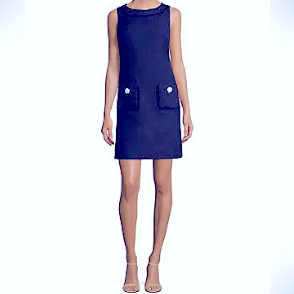 Tweed Pocket Navy Blue Dress - Picture 2 of 9